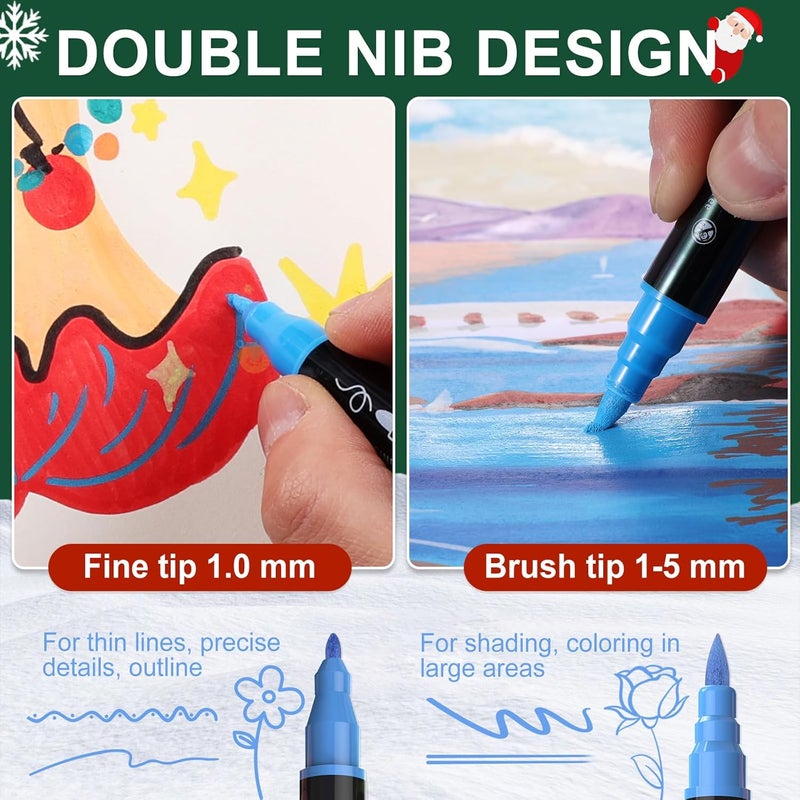 TOSHARE 60 Colors Acrylic Paint Markers - Waterproof Dual Tip Acrylic Paint Pens with Brush & Fine Tip Professional Marker Set Scrapbook Markers for Paper Rock Wood Fabric Glass Ceramic and DIY Crafts - Image 4